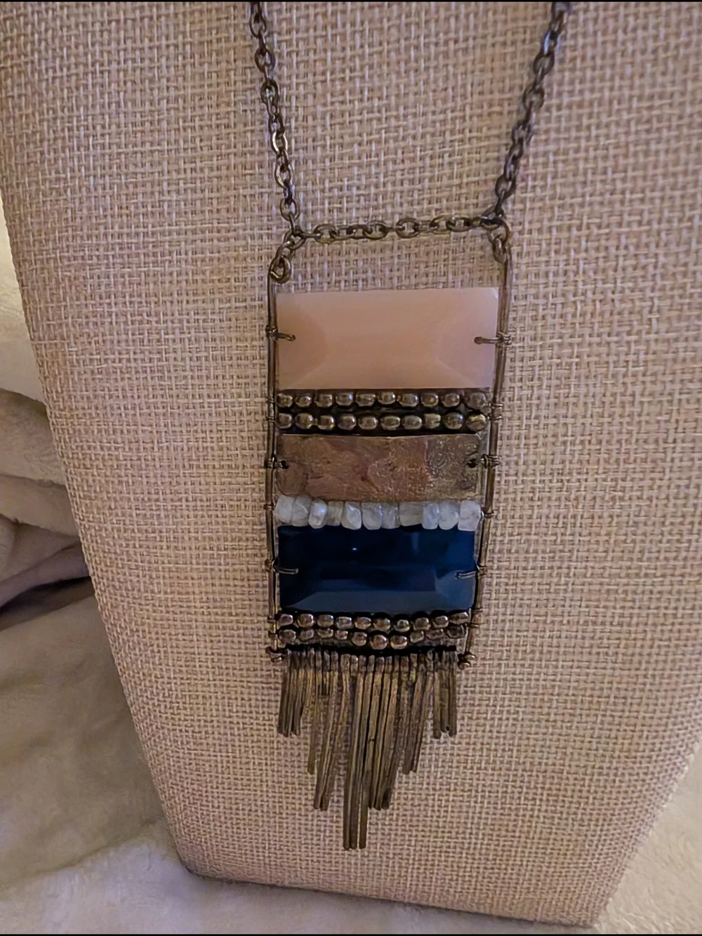 Gold Fringe Gemstone Necklace Statement